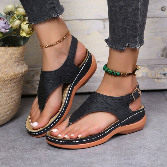 Low-Wedge Women Orthopedic Sandals Casual Flat Shoes Flip Flops Ladies A… - Picture 9 of 11